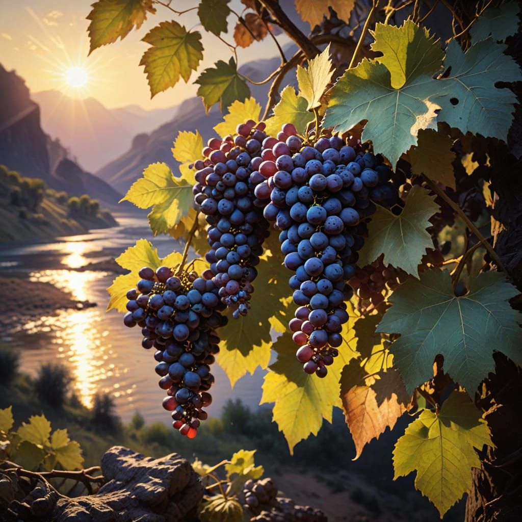 19th Century Oil Painting of Grapes in Ñuble