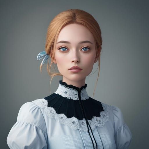 Surreal Image of Girl Surprised by Photo Character Embracing...