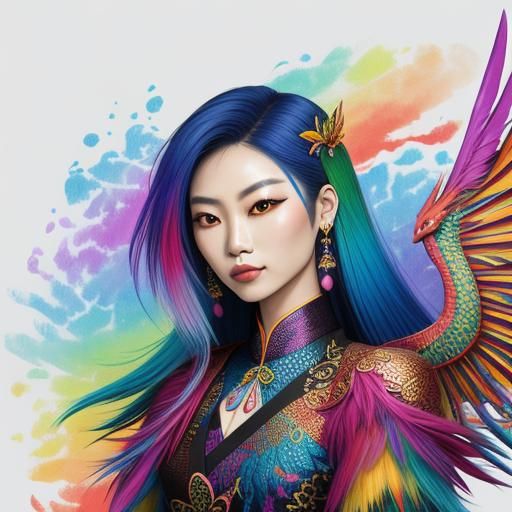 Beautiful Asian Woman with Dragon Scales and Wings
