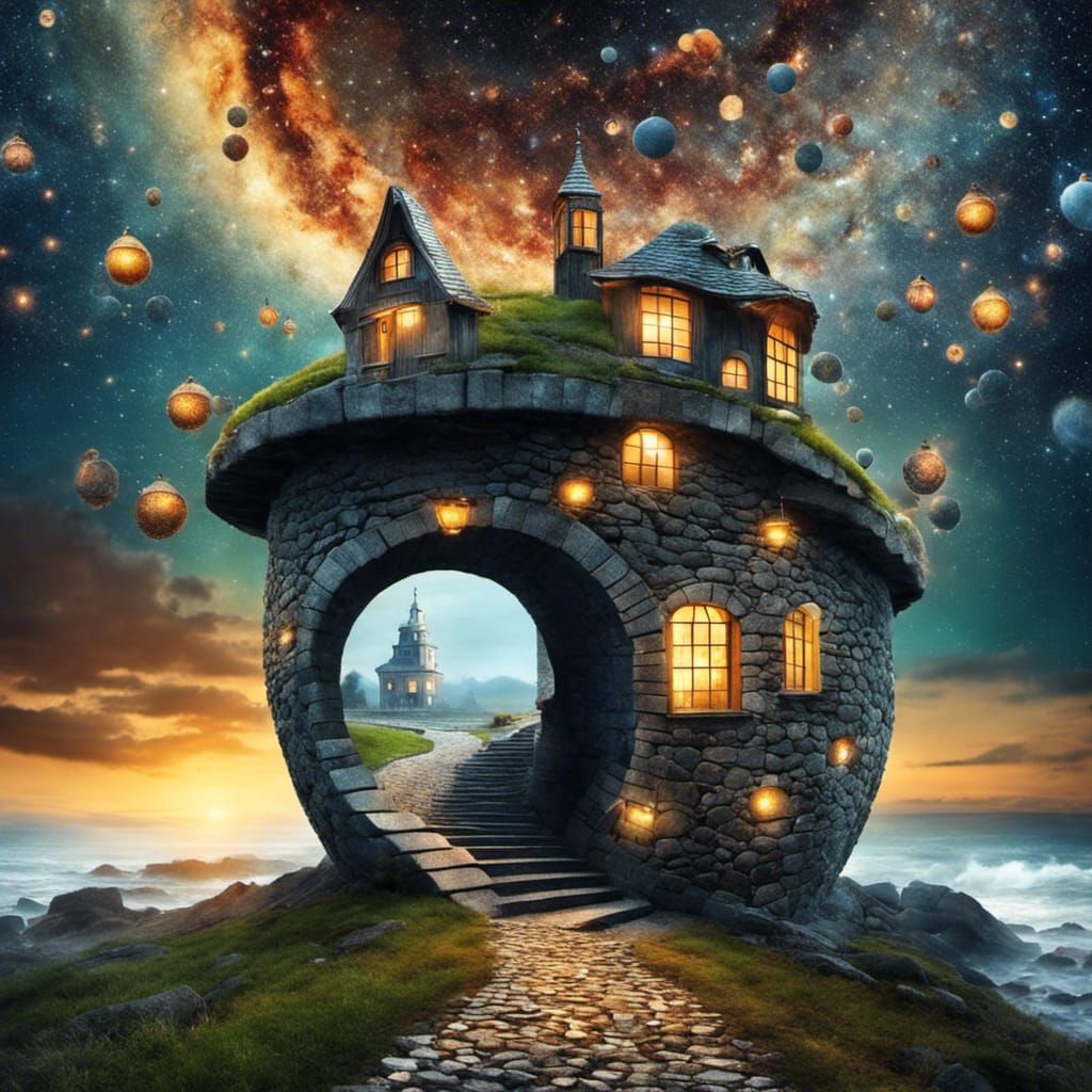 Surreal Spiral Portal to a Starry Galaxy