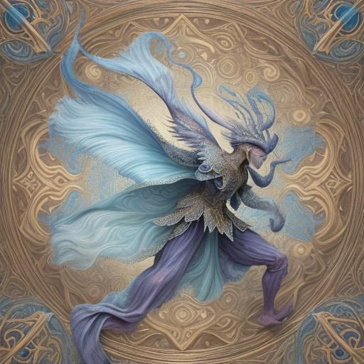 Intricate Snowflake Dance: Art Nouveau Fantasy Concept