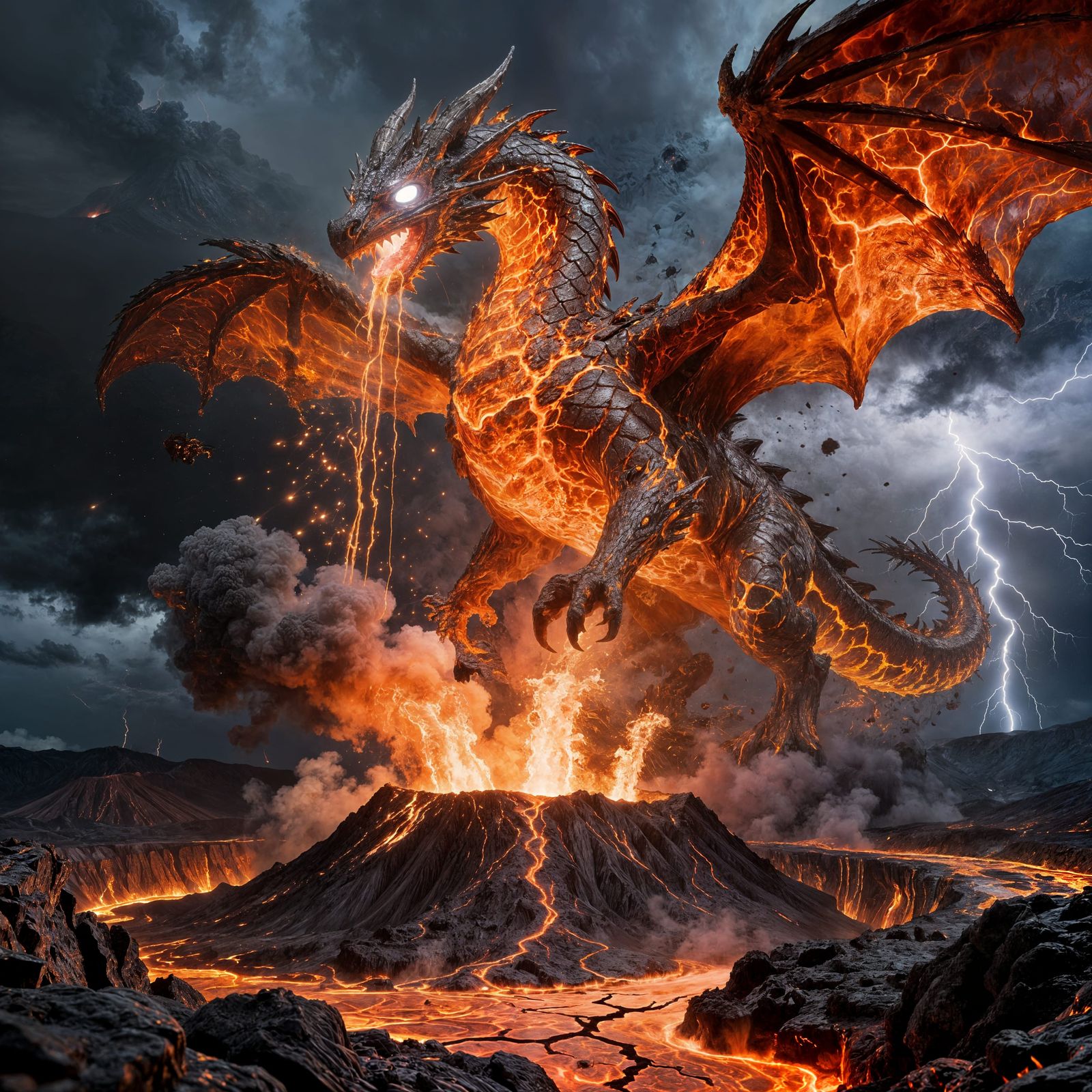 Molten Lava Dragon Erupts From Volcano