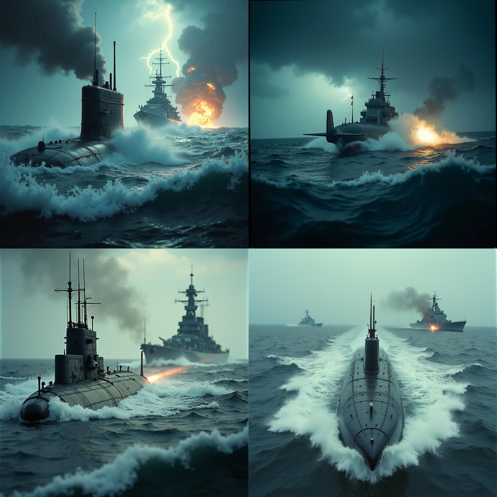 Submarine Torpedo Attack in Stormy Sea: Cinematic Still