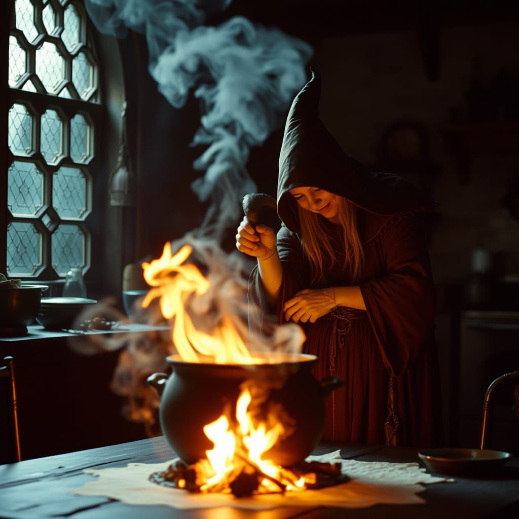 Dragonborn Witch Brews Potion in Old Manor