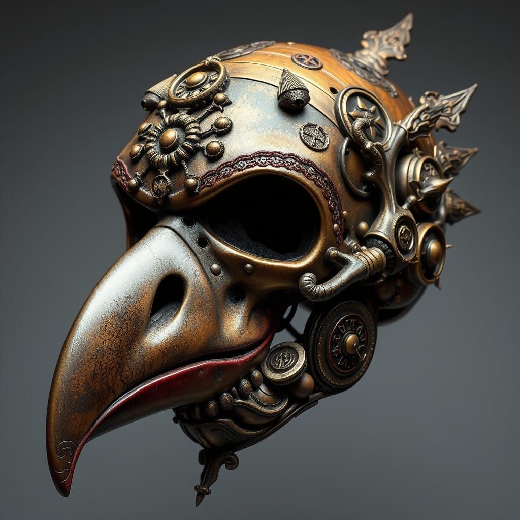 Dark Victorian Skull Mask with Witchcraft Symbols and Parrot...