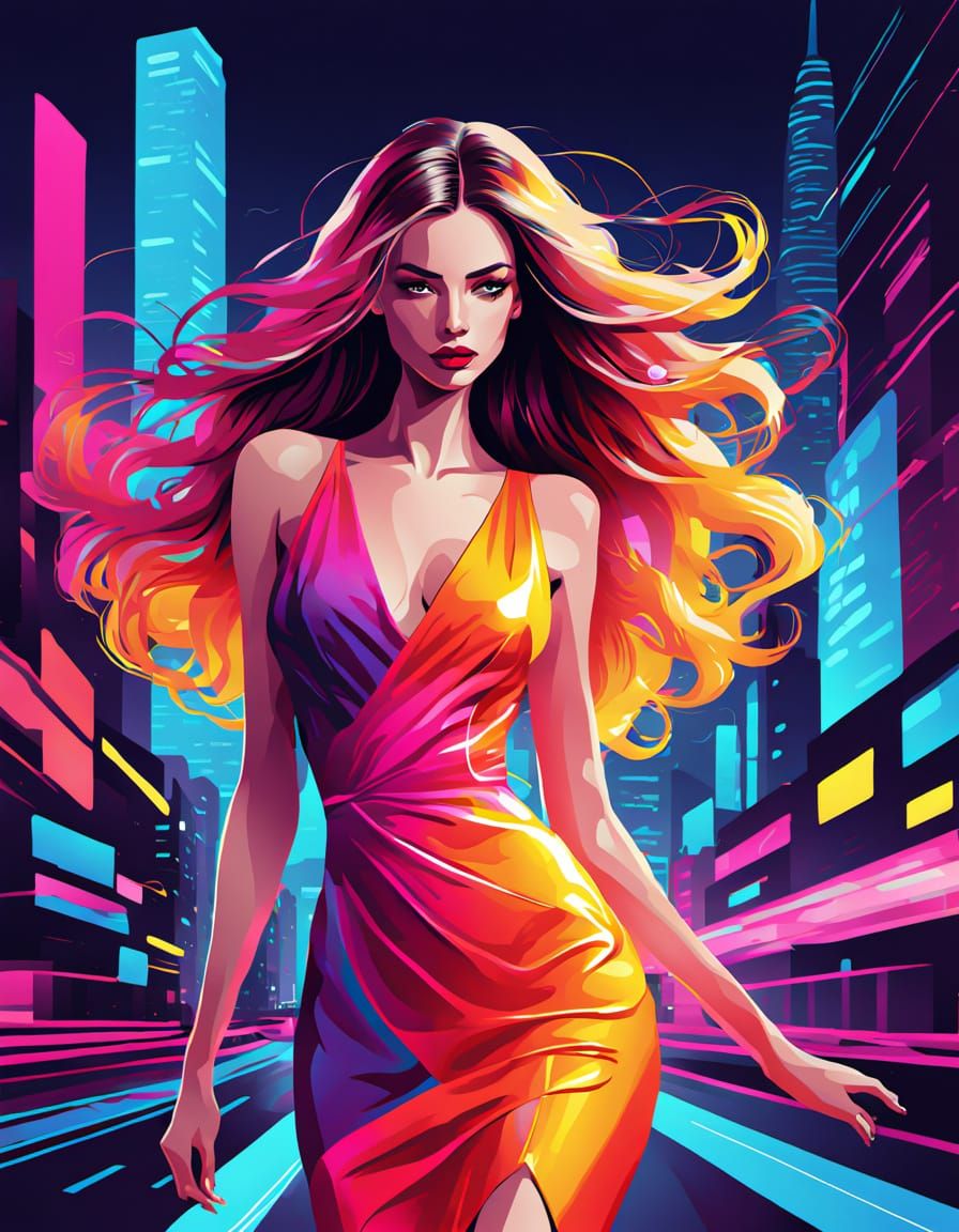 Stylish Woman in Cityscape: Fashion Illustration