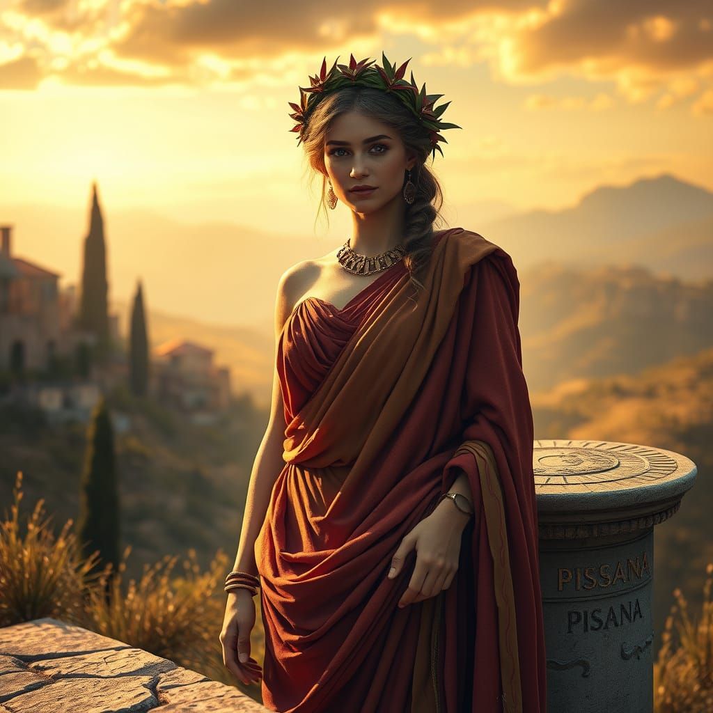 Woman in Ancient Attire with Pisana Symbol