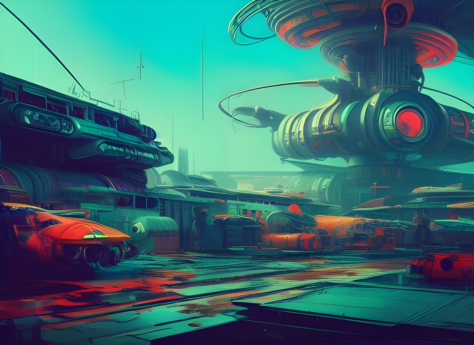 Atompunk Pilot in Retro-Futuristic Space Station