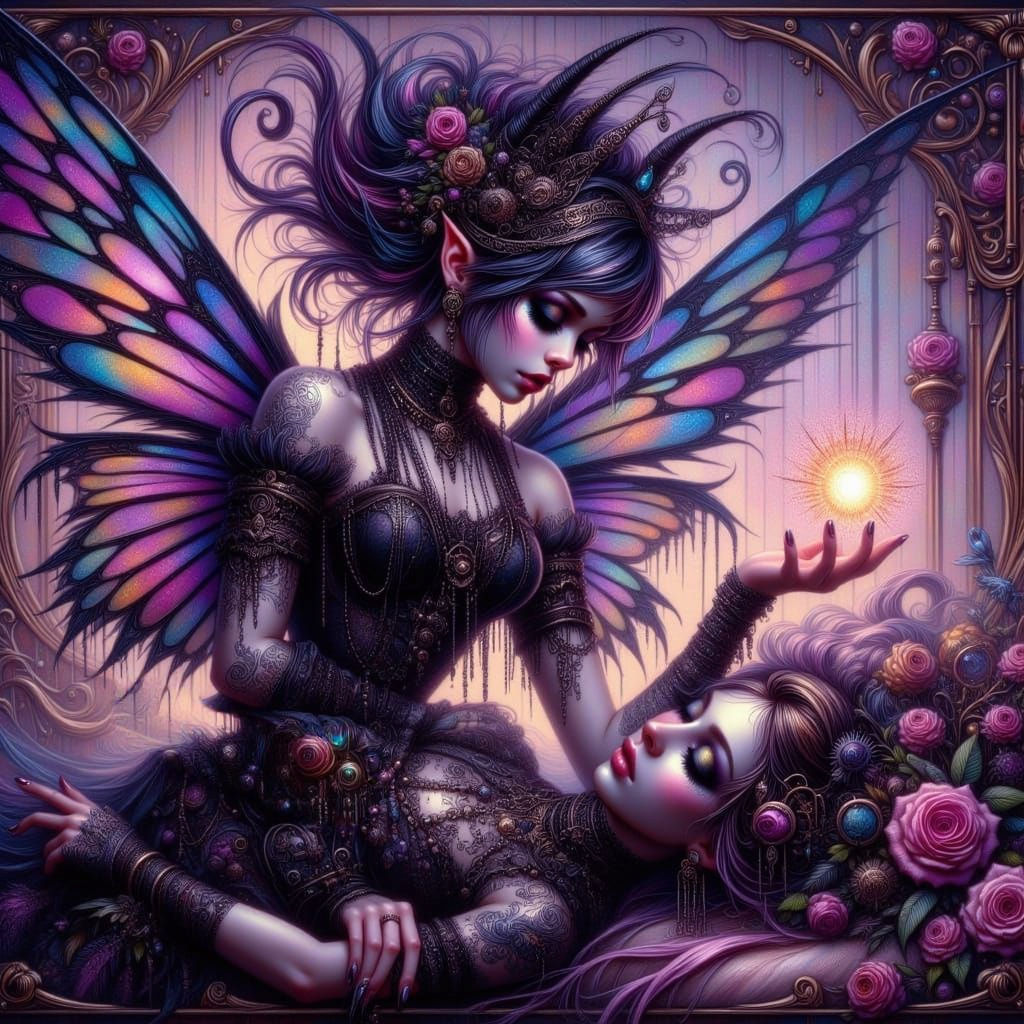 Gothic Fairy Punk Witch Awakens Romantic Sleeping Human