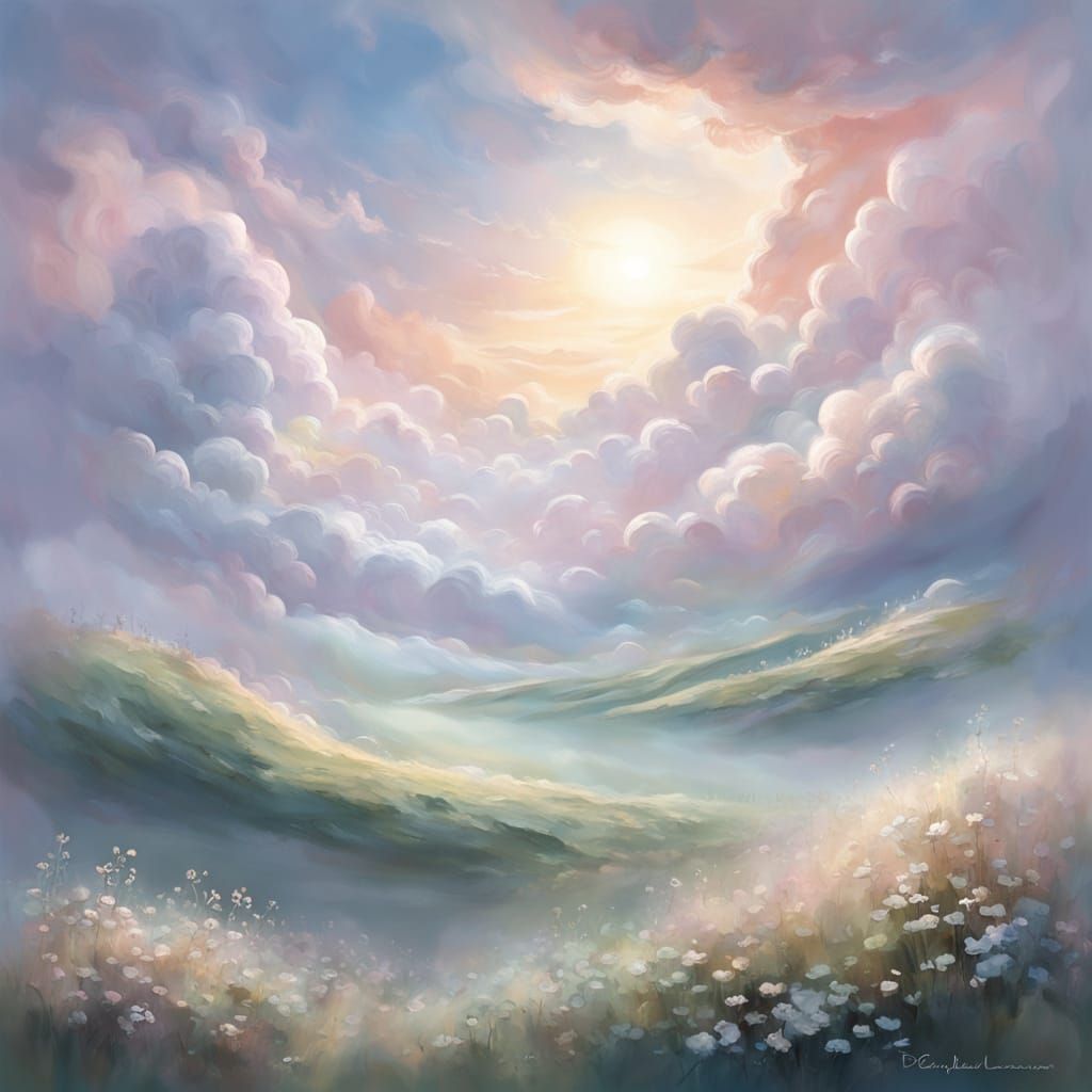 Ethereal Landscape Painting with Soft Pastel Gradients