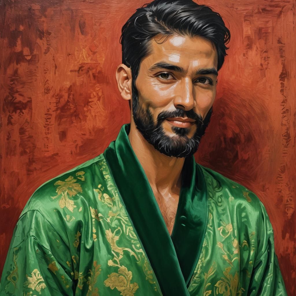 Emerald Velvet Portrait in Impressionist Style