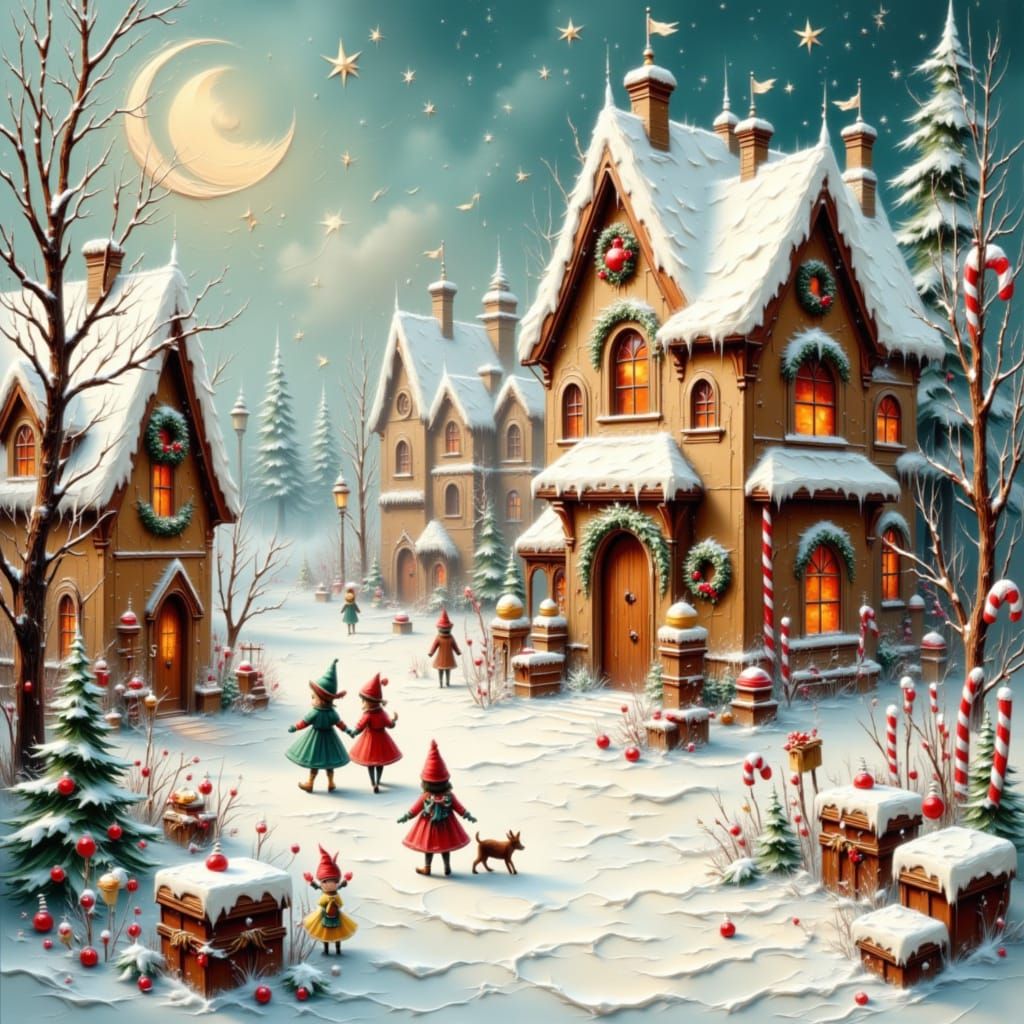 Whimsical Gingerbread Village in Storybook Style