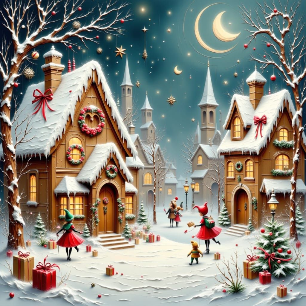 Whimsical Gingerbread Village in Storybook Style