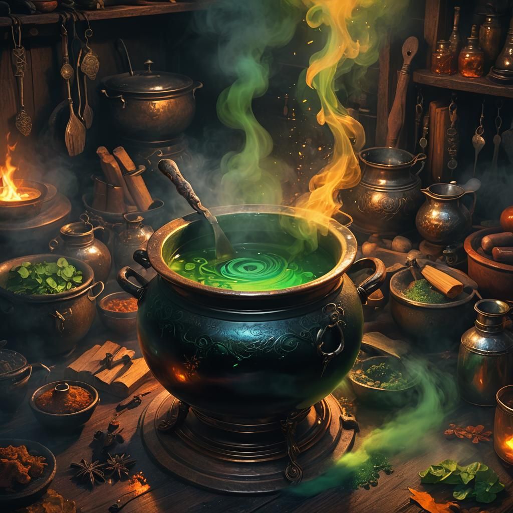 Fantasy Kitchen with Witch's Cauldron