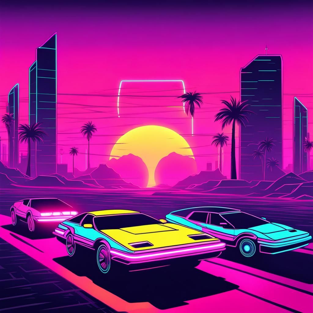 Synthwave Hover Cars in Neon Cityscape