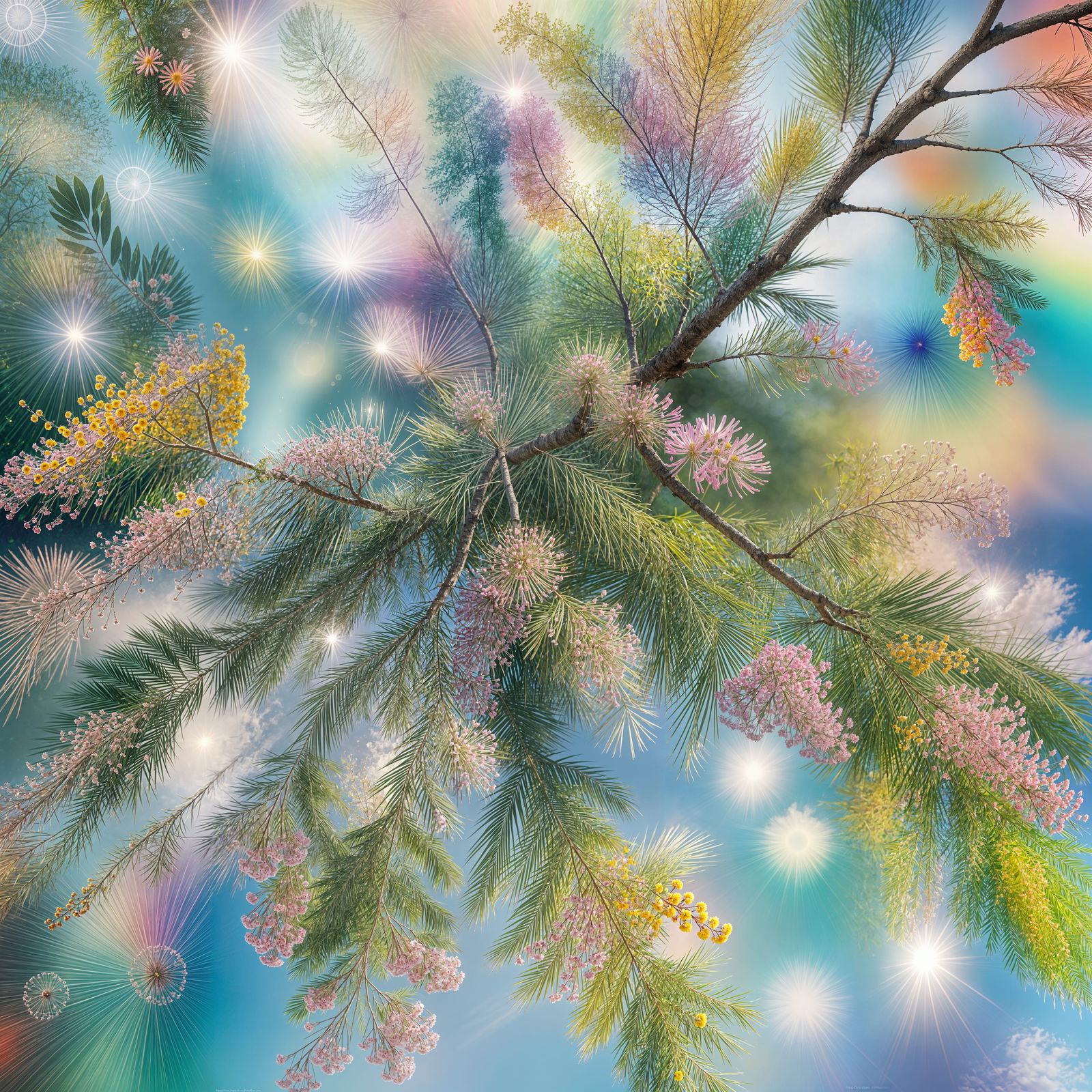 Prismatic Colors Through Mimosa Tree Flowers