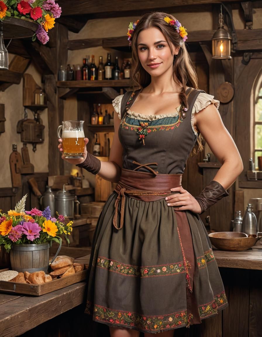 Charming Medieval Tavern Barkeep with Flowers