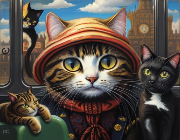 Surreal Cats Melt on Train Tracks in Dali-Inspired Oil Paint...