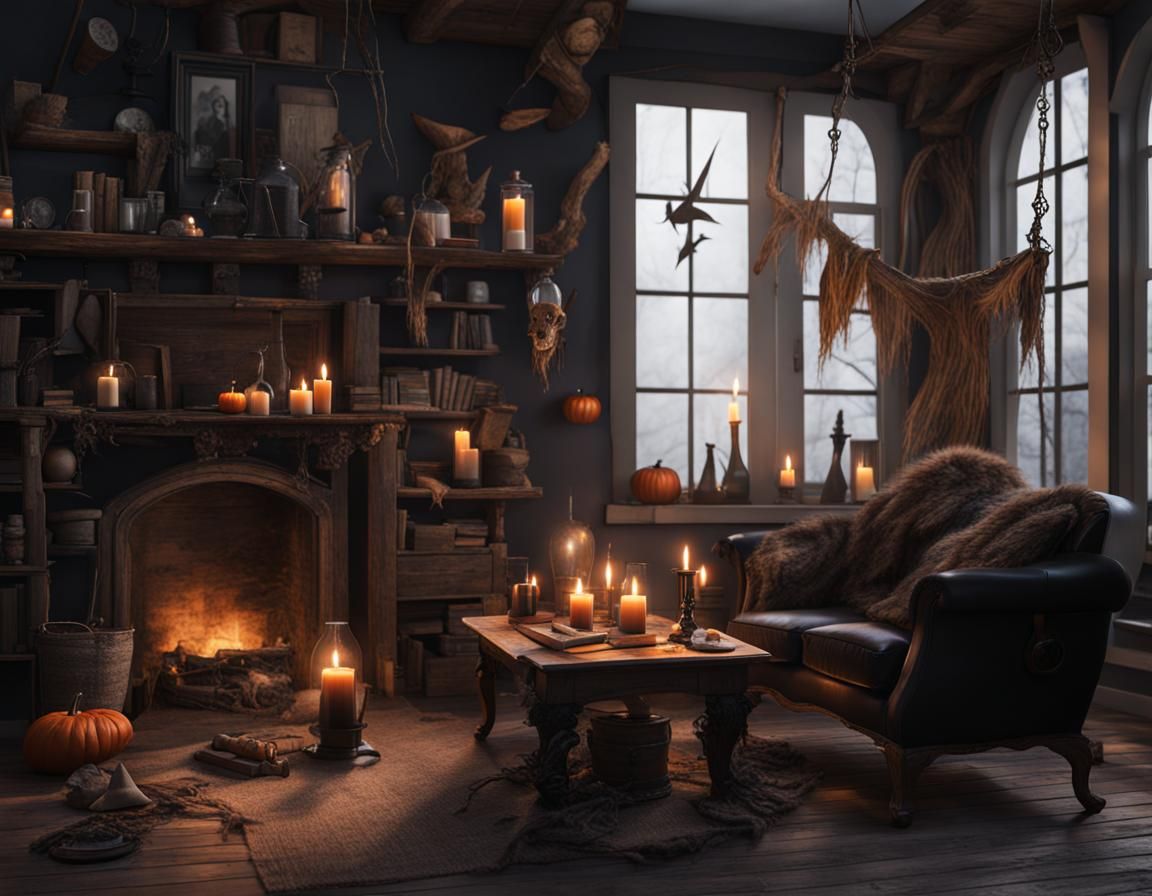 Realistic Witch's Living Room Interior