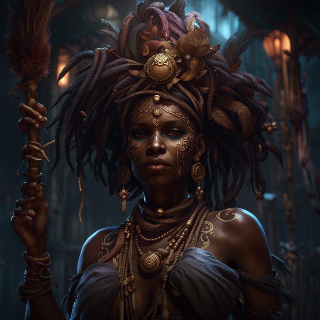 Detailed Voodoo Woman in Dark Fantasy Style