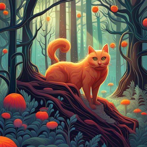 Ghost Cat in Haunted Forest: Pop Surrealism