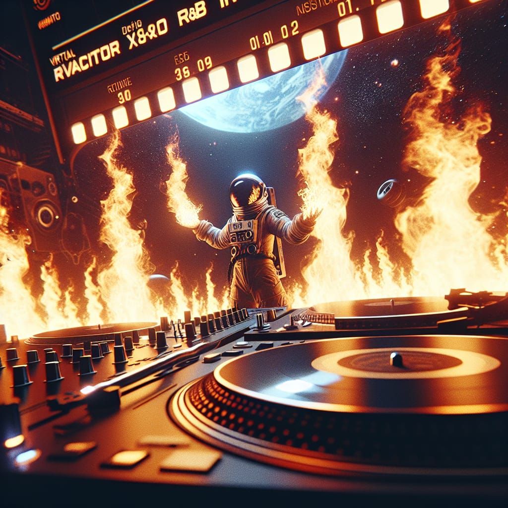 DJ Equipment Inferno in Futuristic Setting