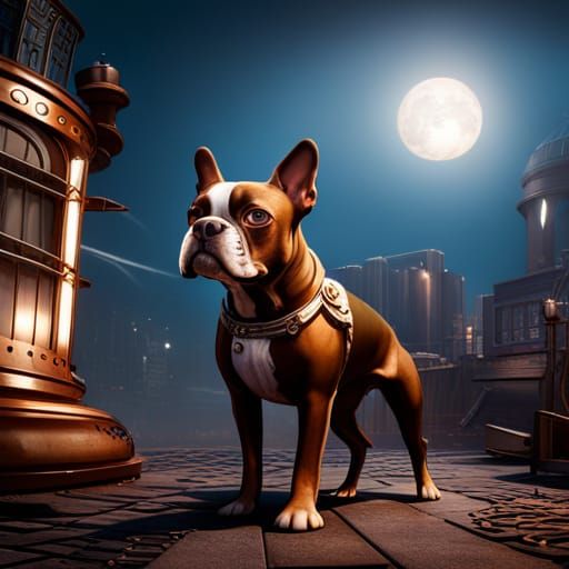 Steampunk Boston Terrier in Detailed Matte Painting