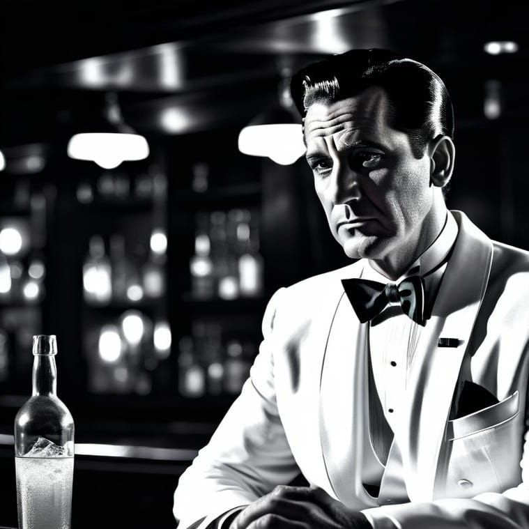 Film Noir Man in Empty Bar, Pulp Illustration