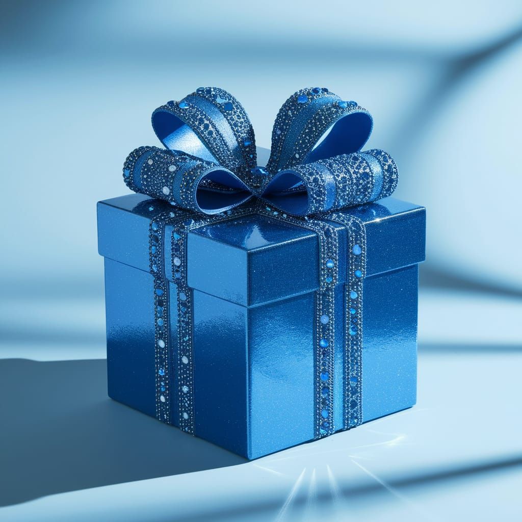 Luxurious Blue Gift Box with Glittering Bow