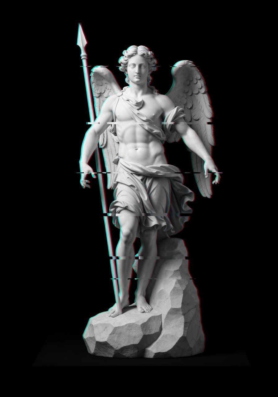 Glitchcore Renaissance Angel with Digital Glitches