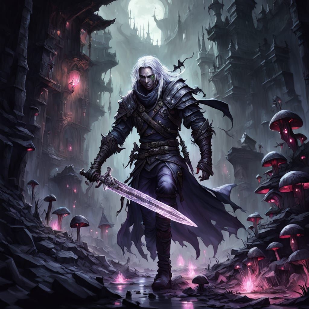 Drow Elf Warrior in Forgotten City, Cinematic Digital Matte ...