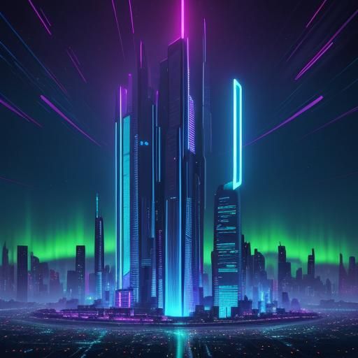 Vibrant Sci-Fi Cityscape with Neon Lights