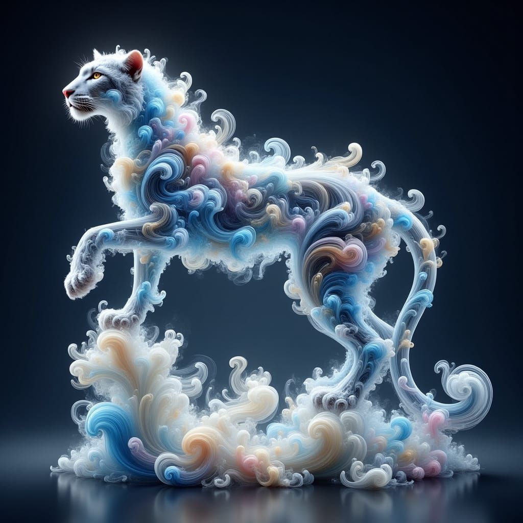 Gelatin Sculpture of a Majestic Snow Leopard in Cosmic Art S...
