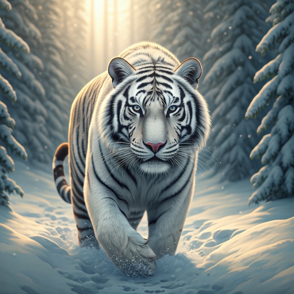White Tiger in Winter Forest: Ultra-Realistic Scene