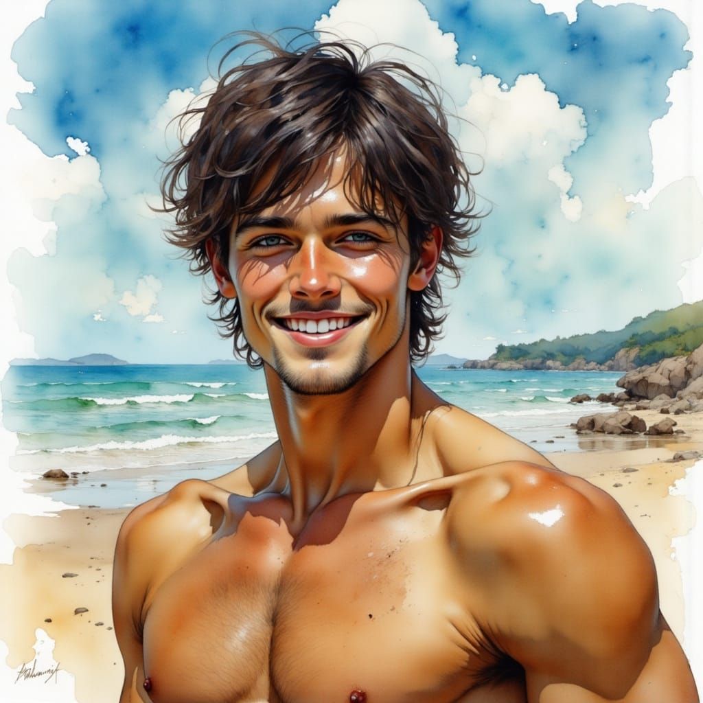 Sunny Beach Portrait in Painterly Digital Style