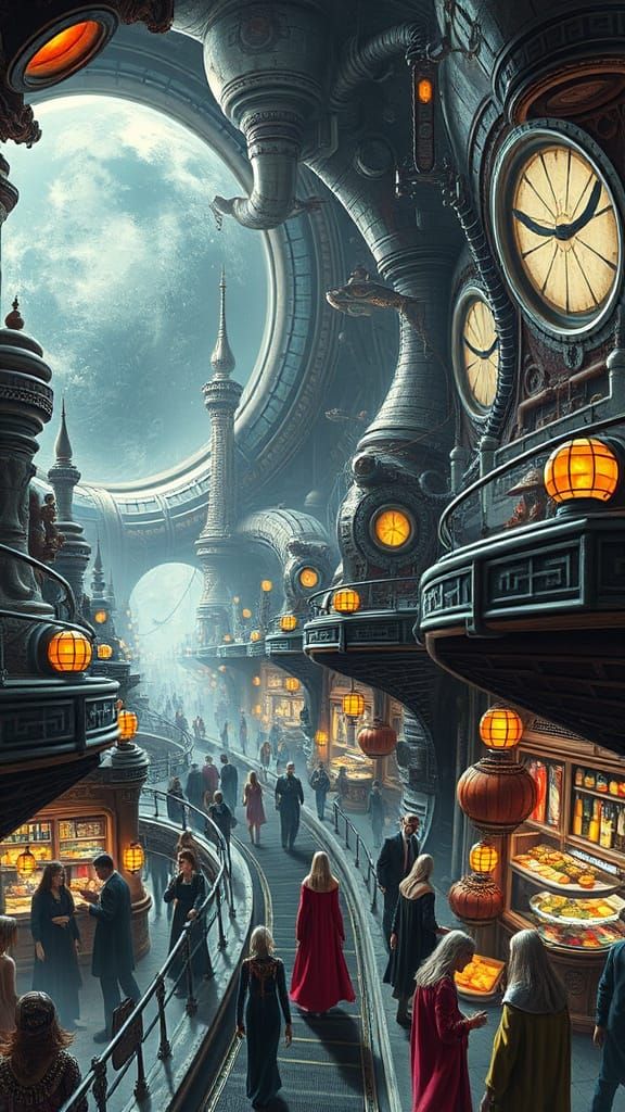 Retrofuture Orbital Station on Alien World