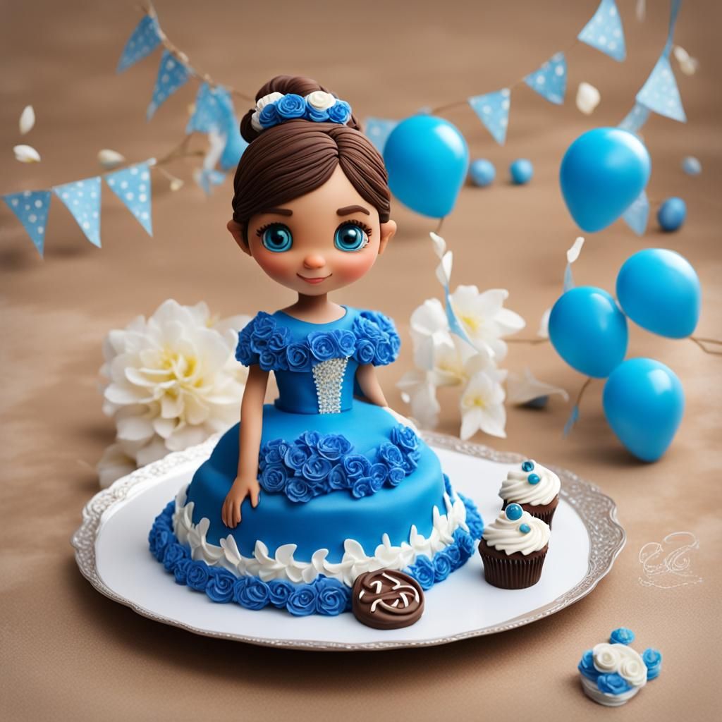Beautiful Girl Holding Birthday Cake in 3D