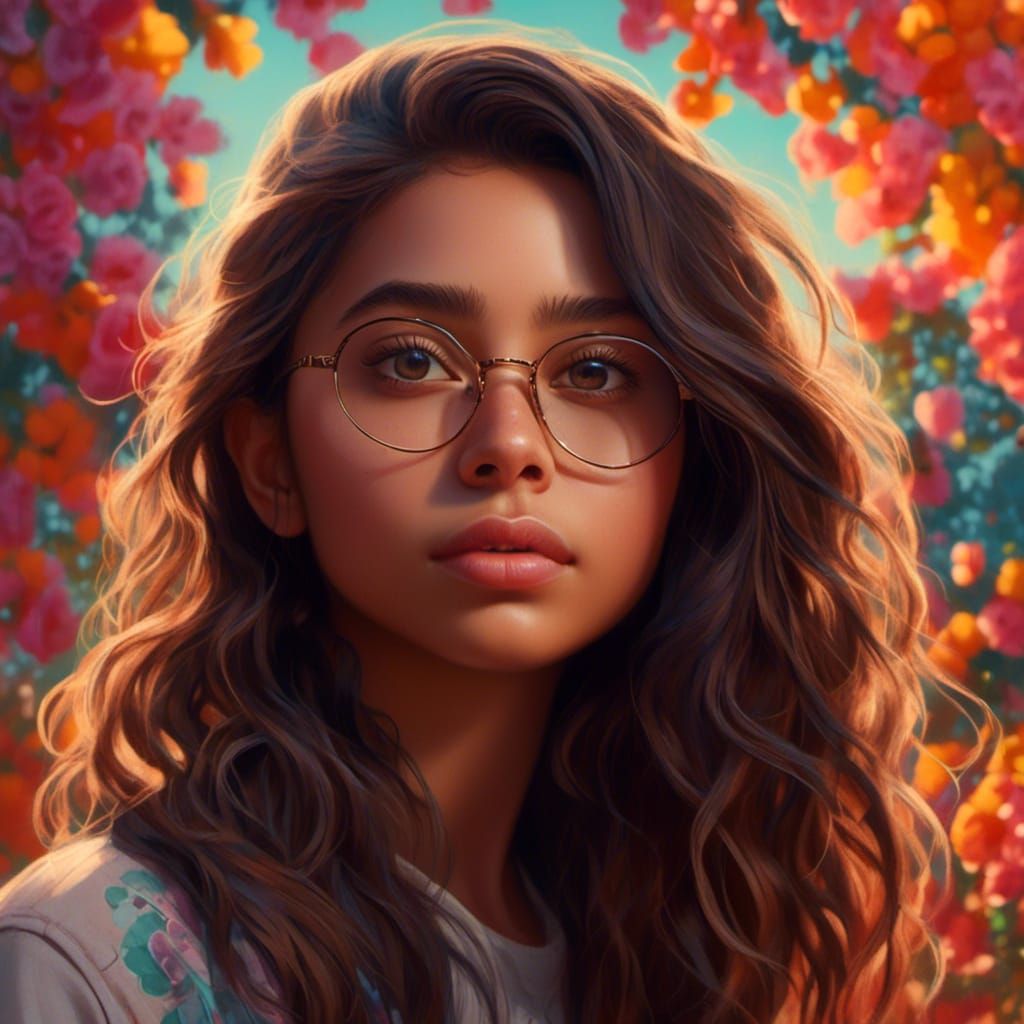 Hyperrealistic Portrait of Teen with Round Glasses