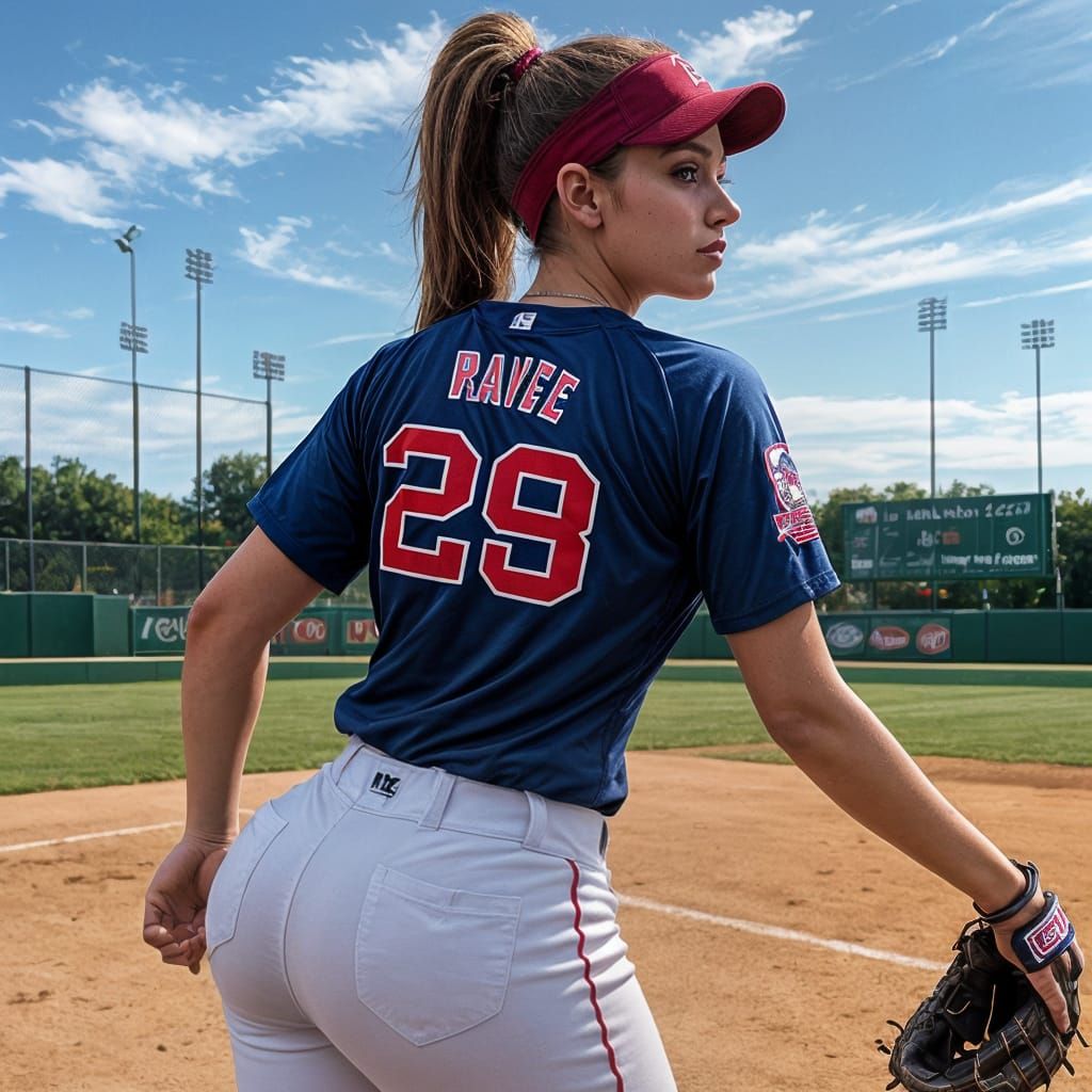 Attractive Female Softball Player in Action