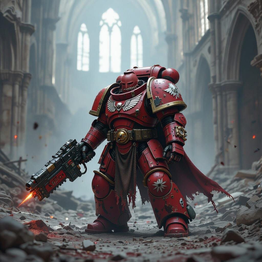 Blood Angels Space Marine Unit in Gothic Ruins