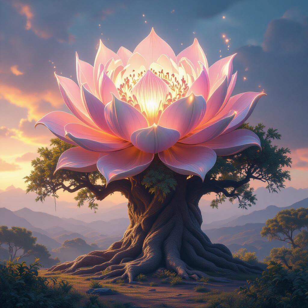 Heavenly Plant Blooms on Ancient Fig Tree in Matte Painting ...