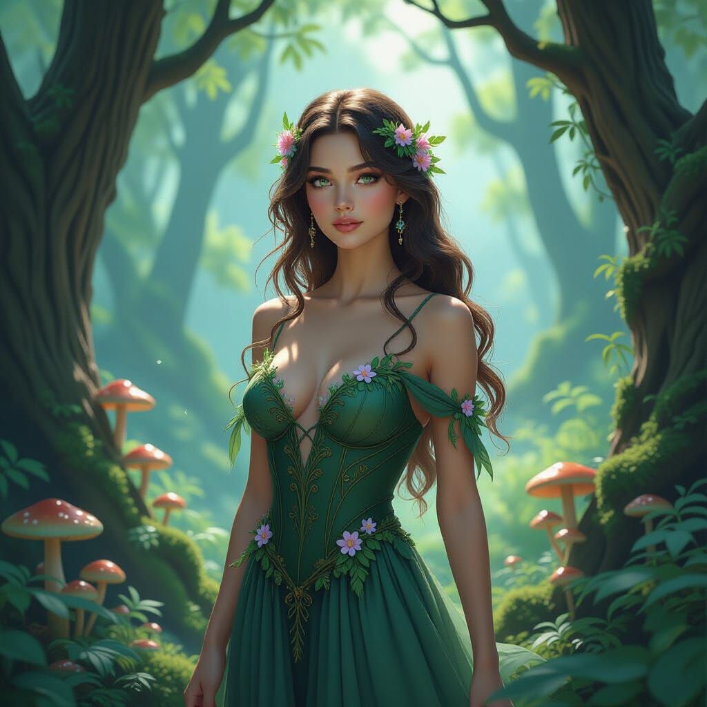 Ethereal Forest Nymph Portrait in Digital Art Style