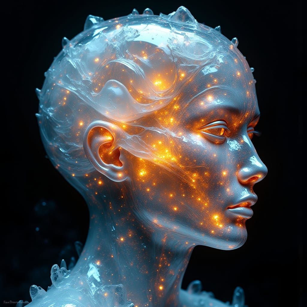 Crystal Head with Glowing Fractals and Lights