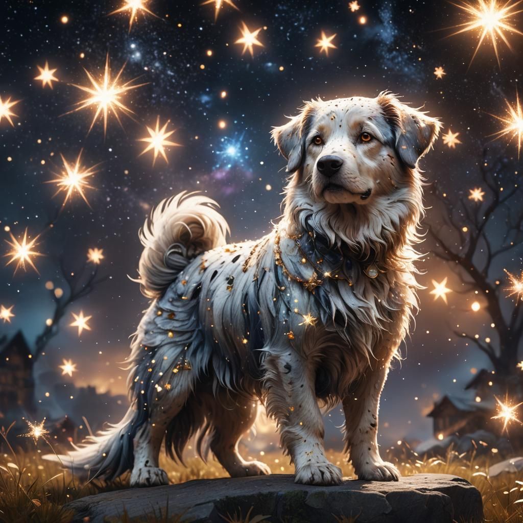 Magical Star Dog in Detailed Matte Painting