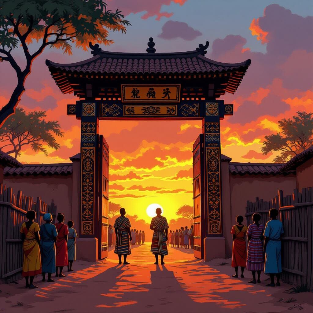 African Palace Gate at Sunset: Digital Painting