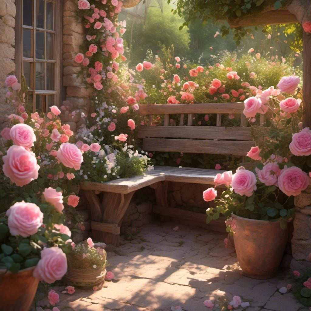 Cozy Corner with Flowers and Sunlight in Hyperrealism