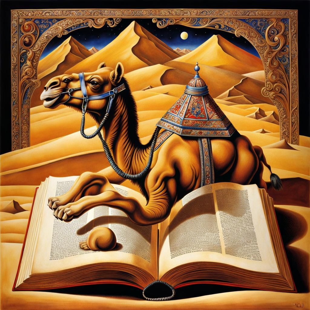 Surreal Camel Escapes from Sandy Book