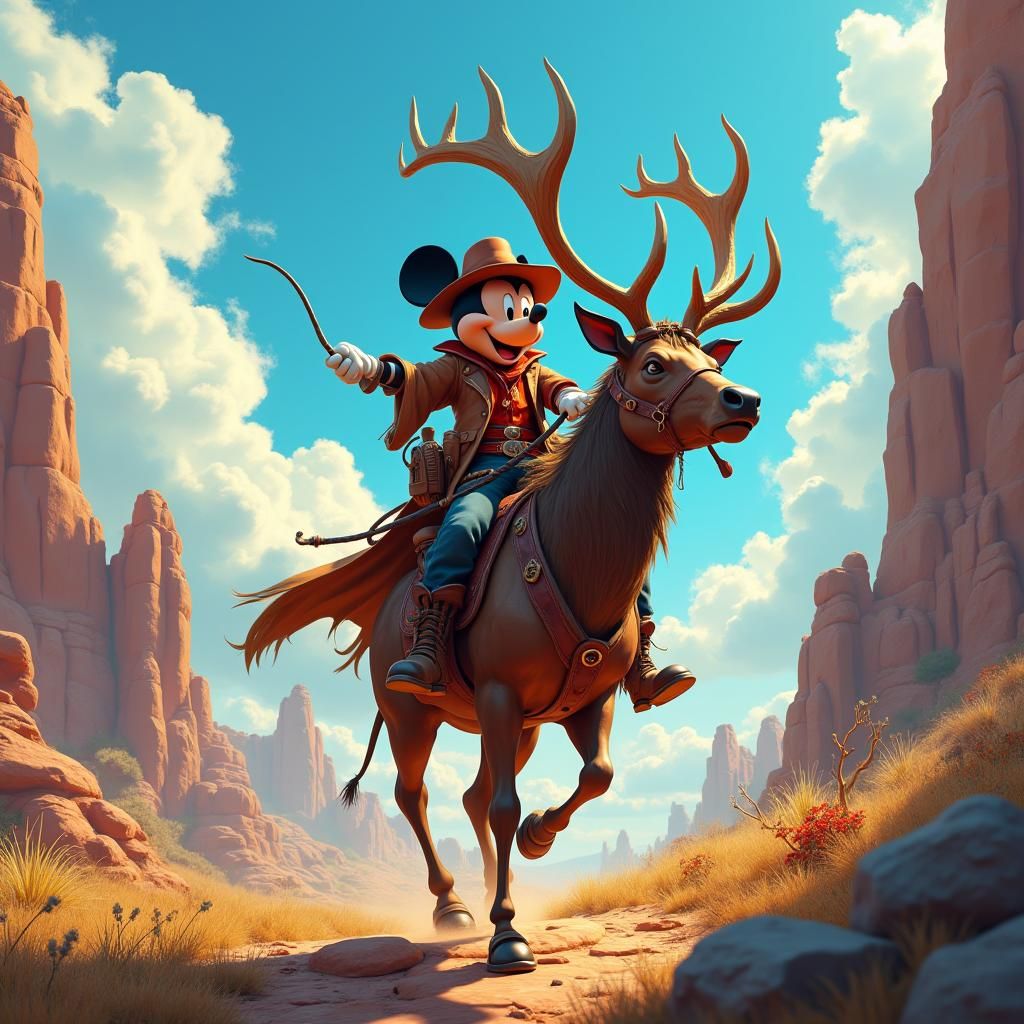 Mickey Mouse as Rugged Frontiersman in Canyon