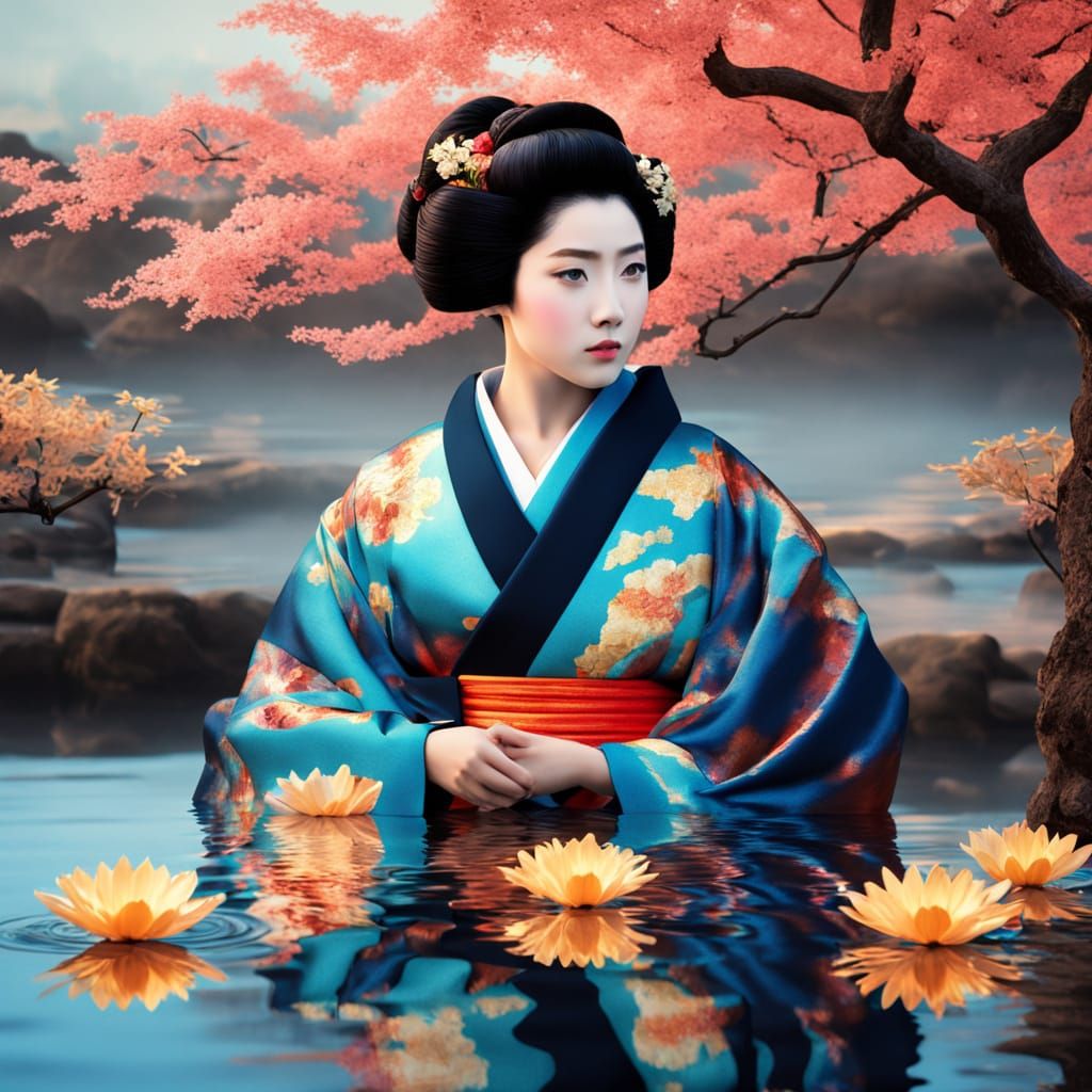 Ethereal Geisha in Ukiyo-e Style