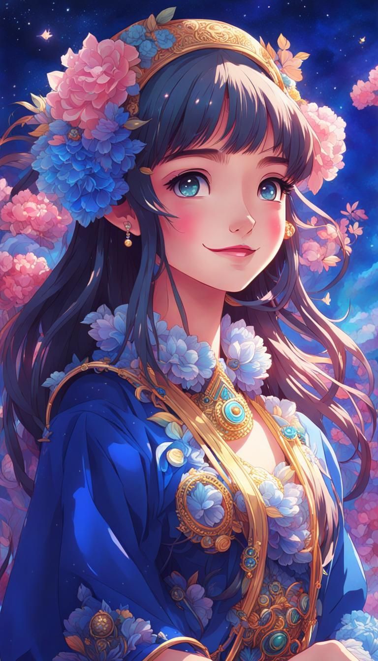 Fantasy Girl Smiling in Hyper Maximalist Digital Art